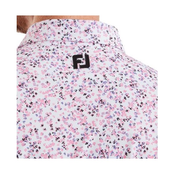 FootJoy Watercolour Floral Print Pique Herren Poloshirt, rosa/weiss pop/schwarz