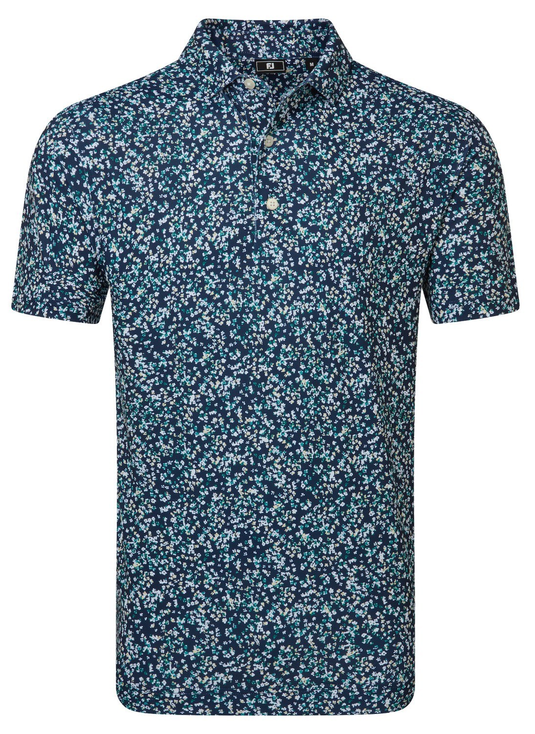 FootJoy Watercolour Floral Print Pique Herren Poloshirt, navy/sunshine/field green