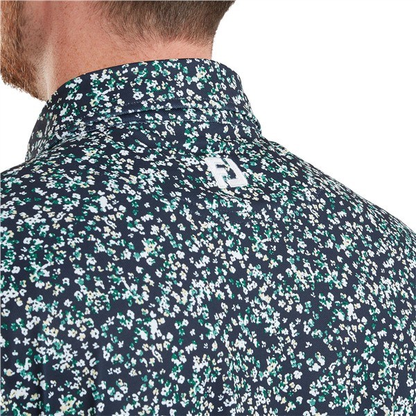 FootJoy Watercolour Floral Print Pique Herren Poloshirt, navy/sunshine/field green