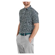 FootJoy Watercolour Floral Print Pique Herren Poloshirt, navy/sunshine/field green