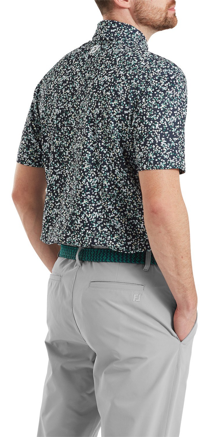 FootJoy Watercolour Floral Print Pique Herren Poloshirt, navy/sunshine/field green