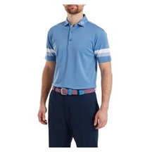 FootJoy Sleeve Stripe Pique Herren Poloshirt, coastal blau/chambray/weiss