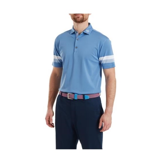 FootJoy Sleeve Stripe Pique Herren Poloshirt, coastal blau/chambray/weiss