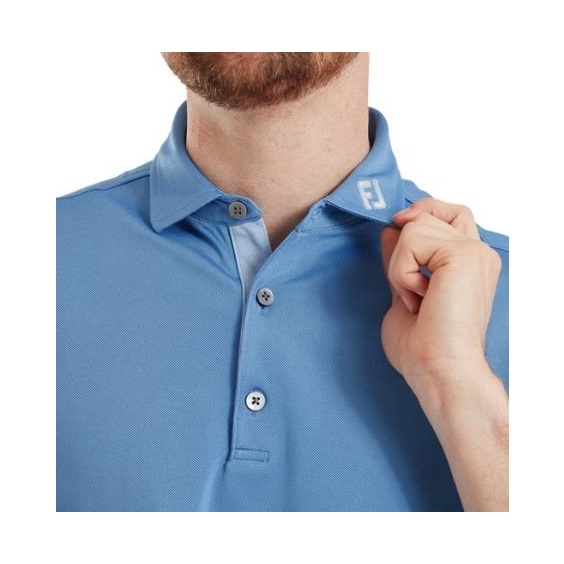 FootJoy Sleeve Stripe Pique Herren Poloshirt, coastal blau/chambray/weiss