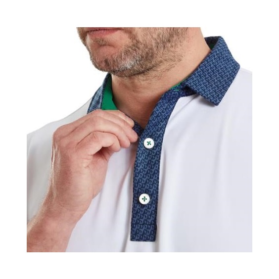 FootJoy Star Geo Trim Pique Herren Poloshirt, weiss