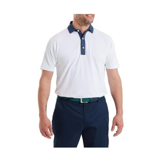 FootJoy Star Geo Trim Pique Herren Poloshirt, weiss