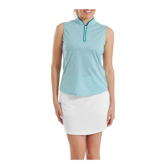 FootJoy Zip Front Tank Printed Damen Poloshirt, blue/white/peach