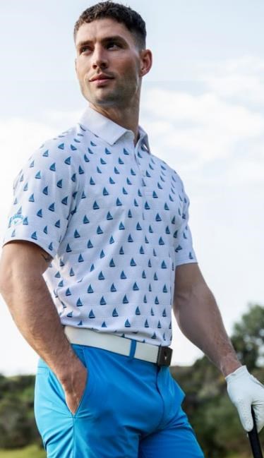 Callaway Sailboat Sunset Geo Print Herren Poloshirt, bright white