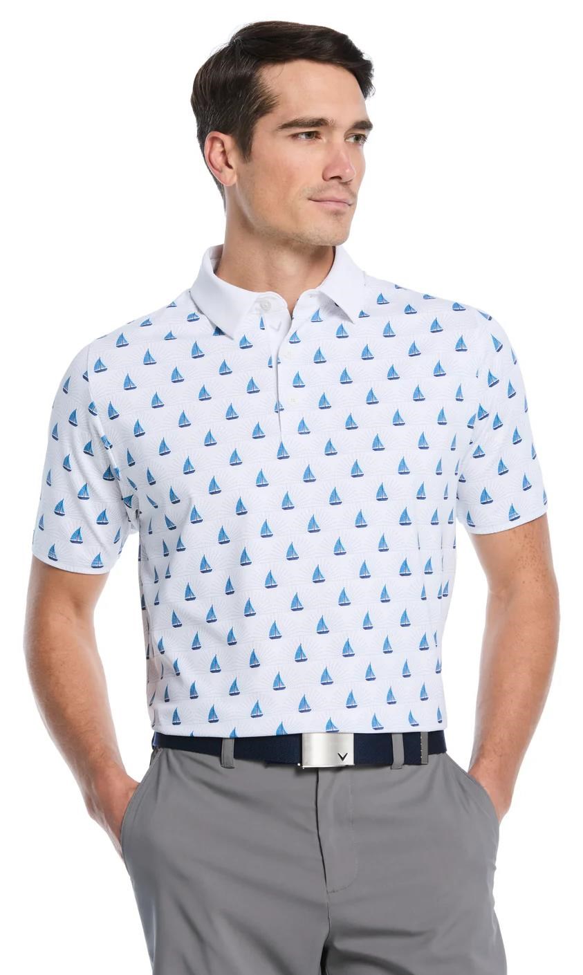 Callaway Sailboat Sunset Geo Print Herren Poloshirt, bright white