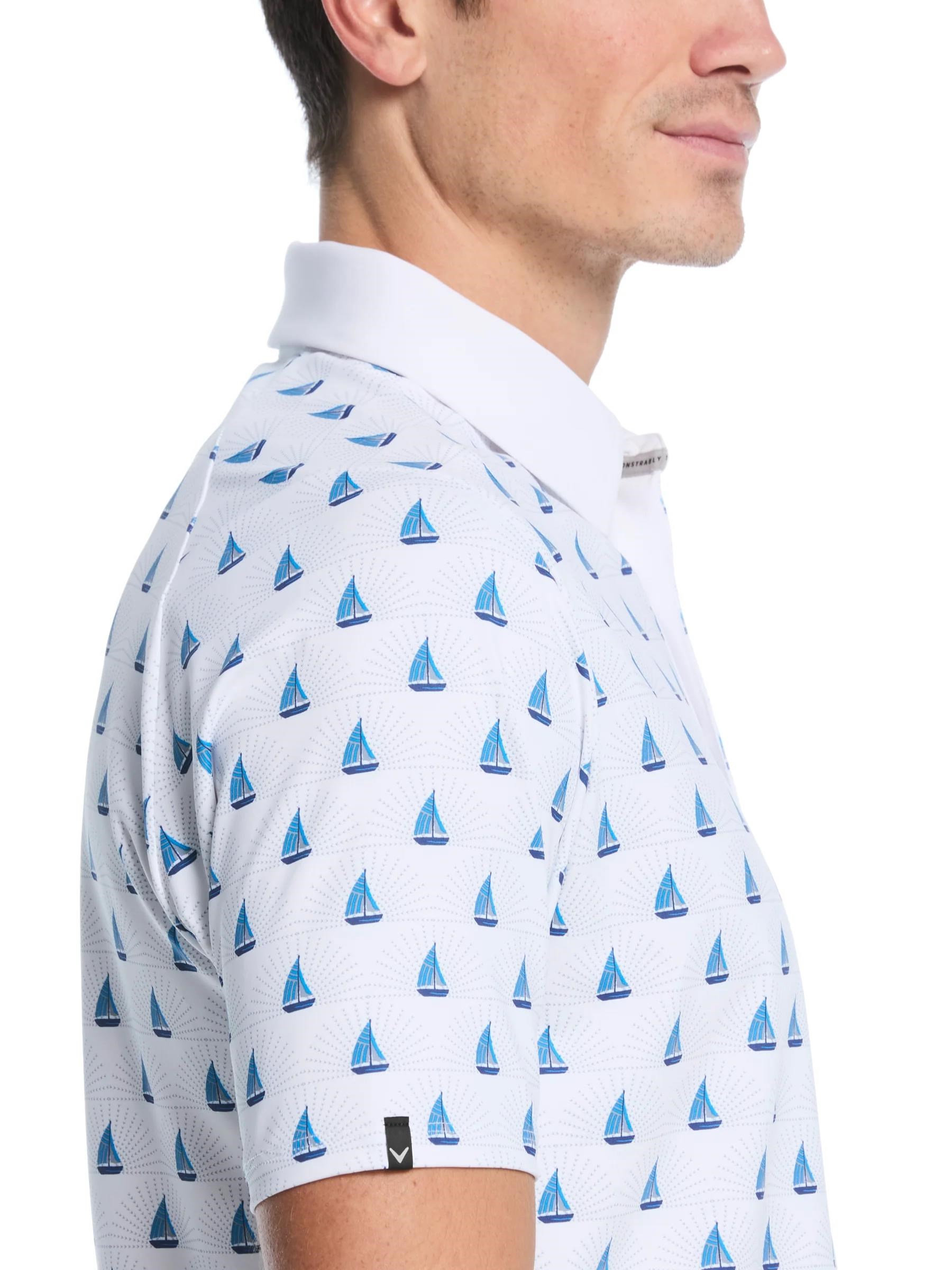 Callaway Sailboat Sunset Geo Print Herren Poloshirt, bright white
