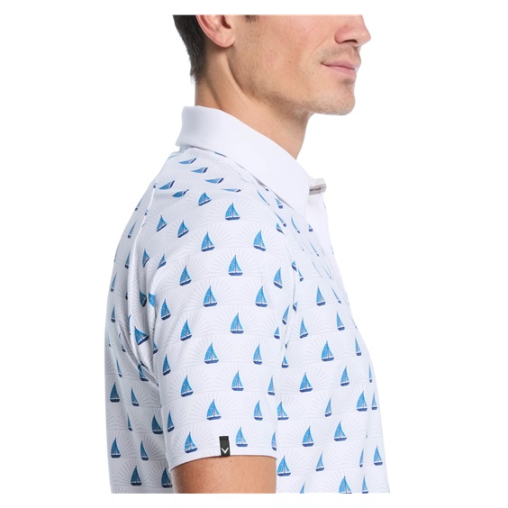 Callaway Sailboat Sunset Geo Print Herren Poloshirt, bright white