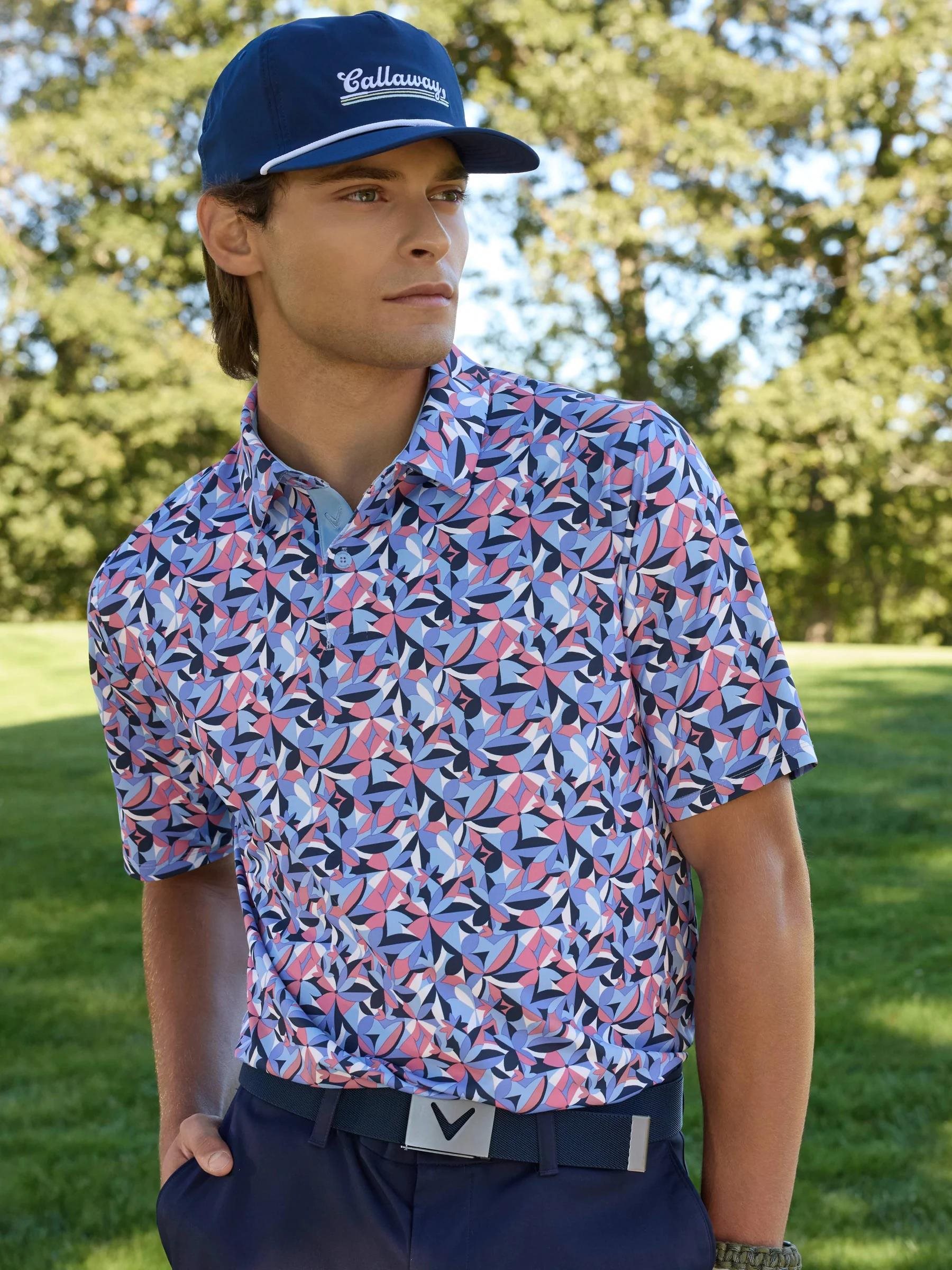 Callaway Dogwood Floral Geo Herren Poloshirt, vista blau