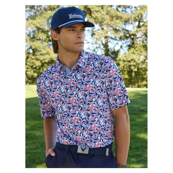 Callaway Dogwood Floral Geo Herren Poloshirt, vista blau