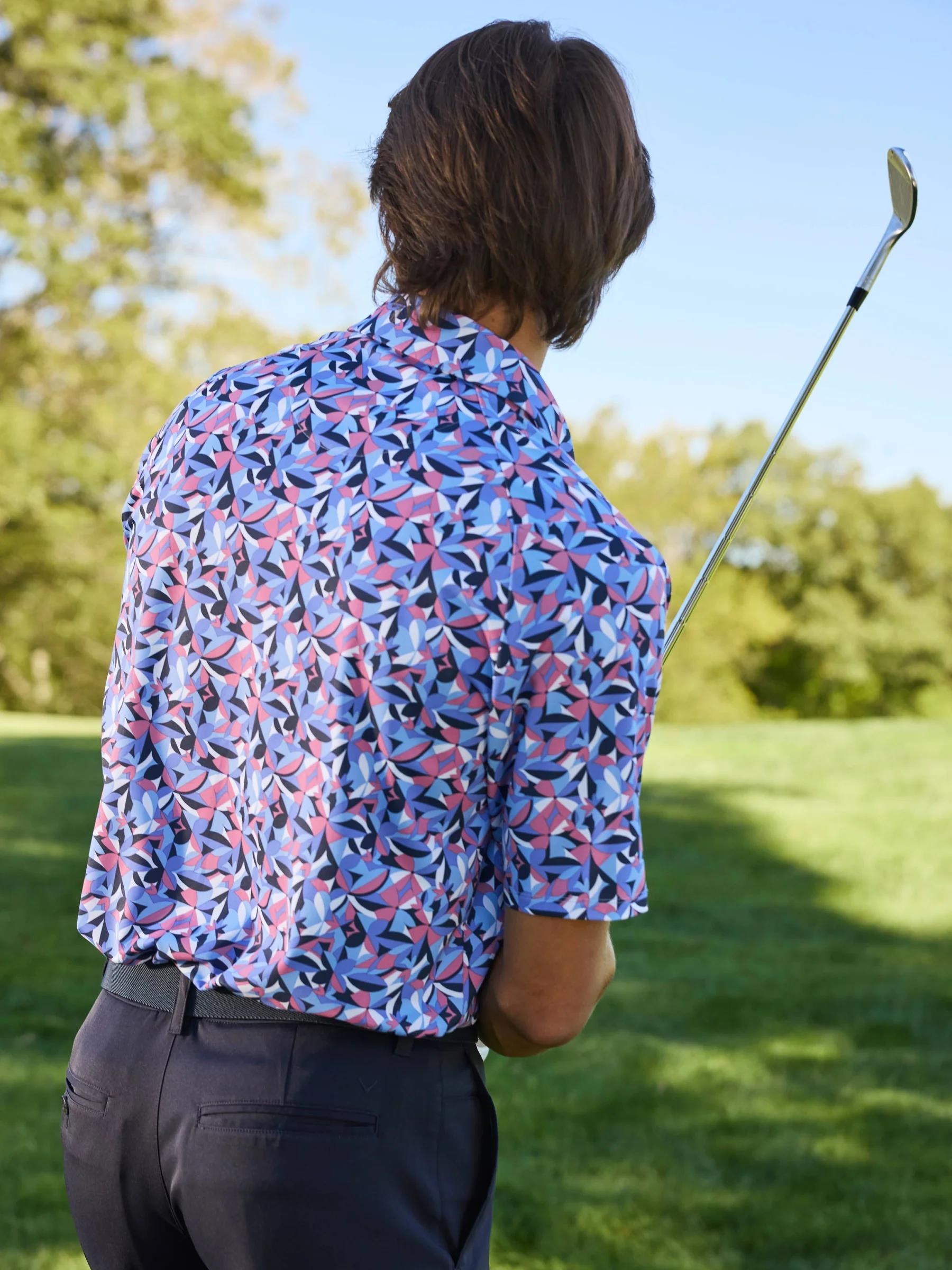 Callaway Dogwood Floral Geo Herren Poloshirt, vista blau