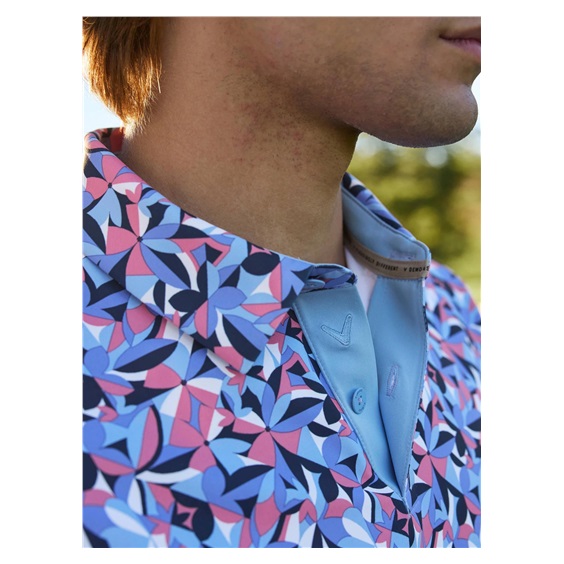Callaway Dogwood Floral Geo Herren Poloshirt, vista blau