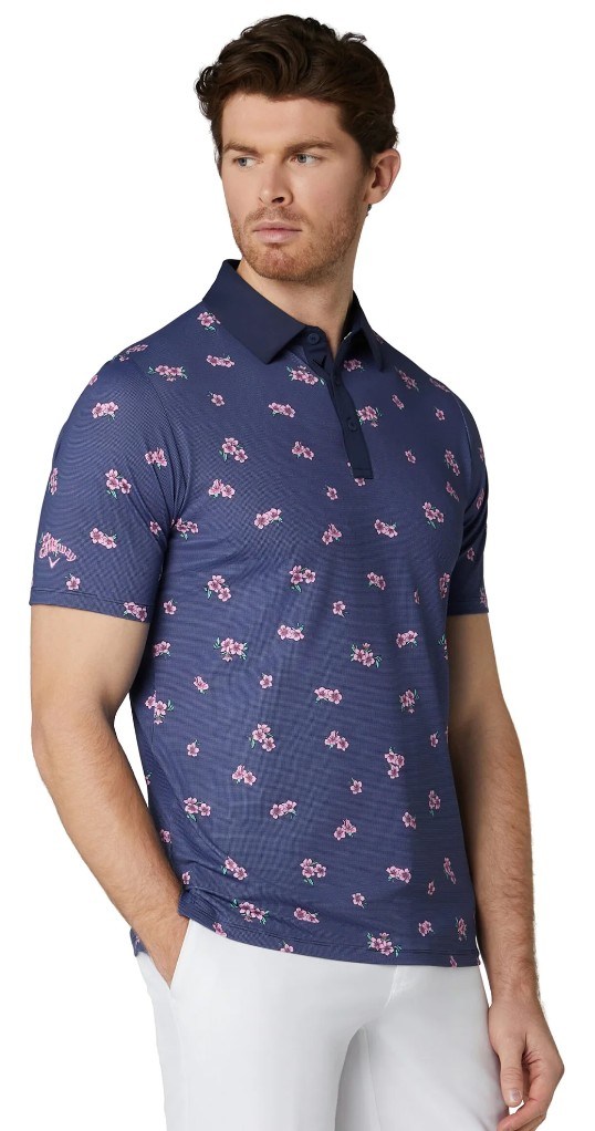 Callaway Azalea Gingham Print Herren Poloshirt, peacoat