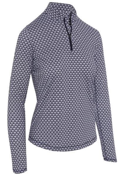 Callaway Scarf Geo Print Long Sleeve Damen Poloshirt, peacoat