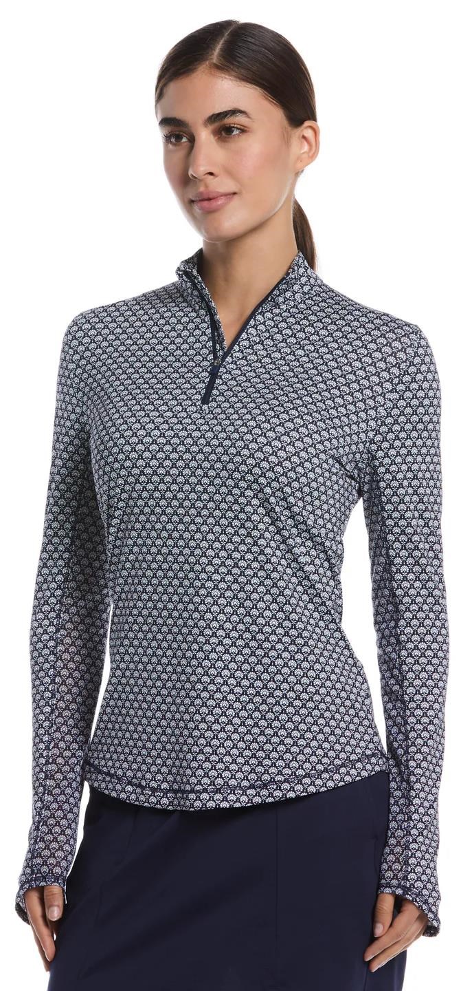 Callaway Scarf Geo Print Long Sleeve Damen Poloshirt, peacoat