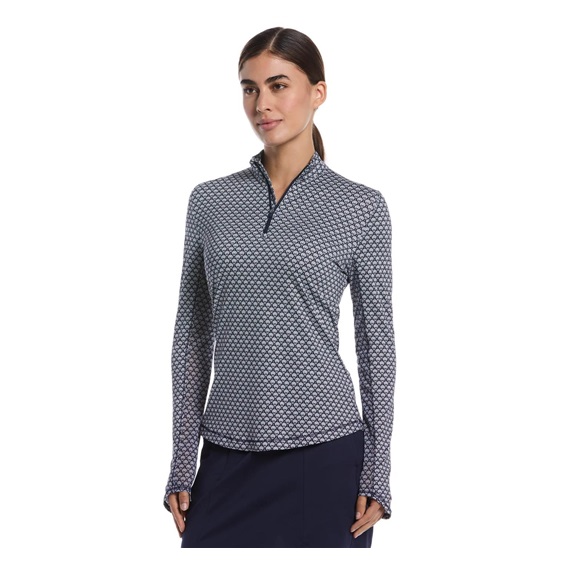Callaway Scarf Geo Print Long Sleeve Damen Poloshirt, peacoat