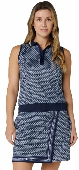 Callaway Scarf Geo Printed Sleeveless Damen Poloshirt, peacoat