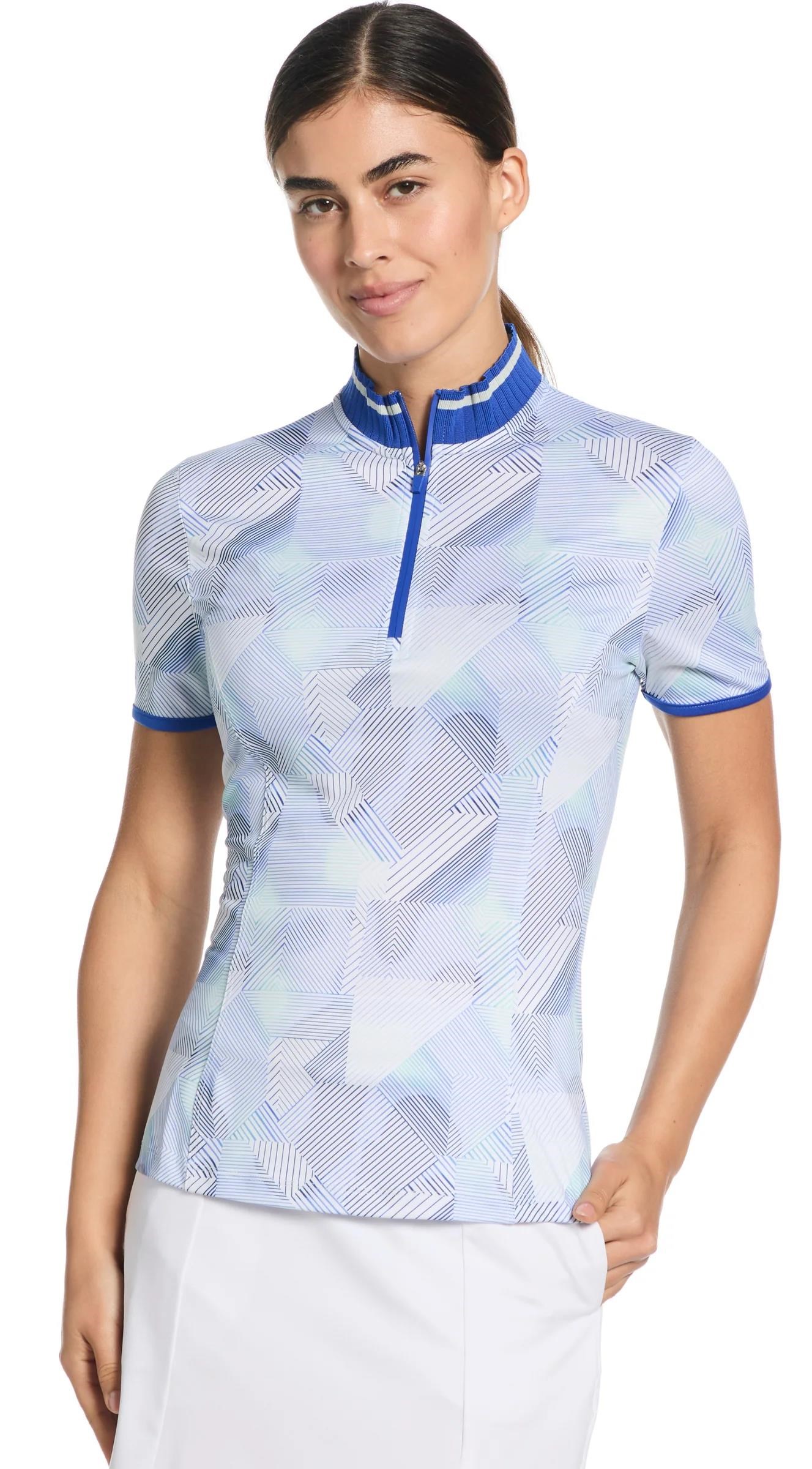 Callaway Sleeveless Rib Collar 1/4 ZIP Print Damen Poloshirt, bright white