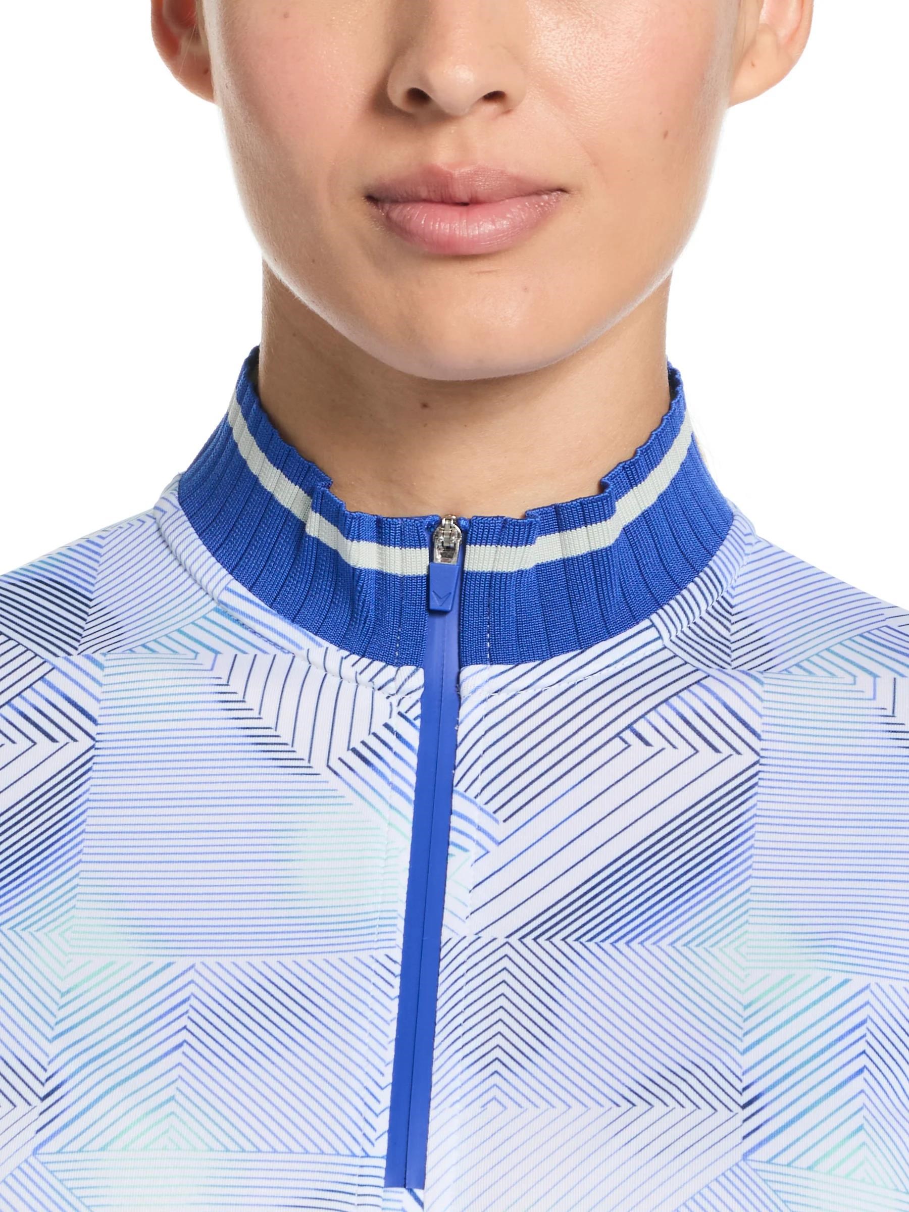 Callaway Sleeveless Rib Collar 1/4 ZIP Print Damen Poloshirt, bright white