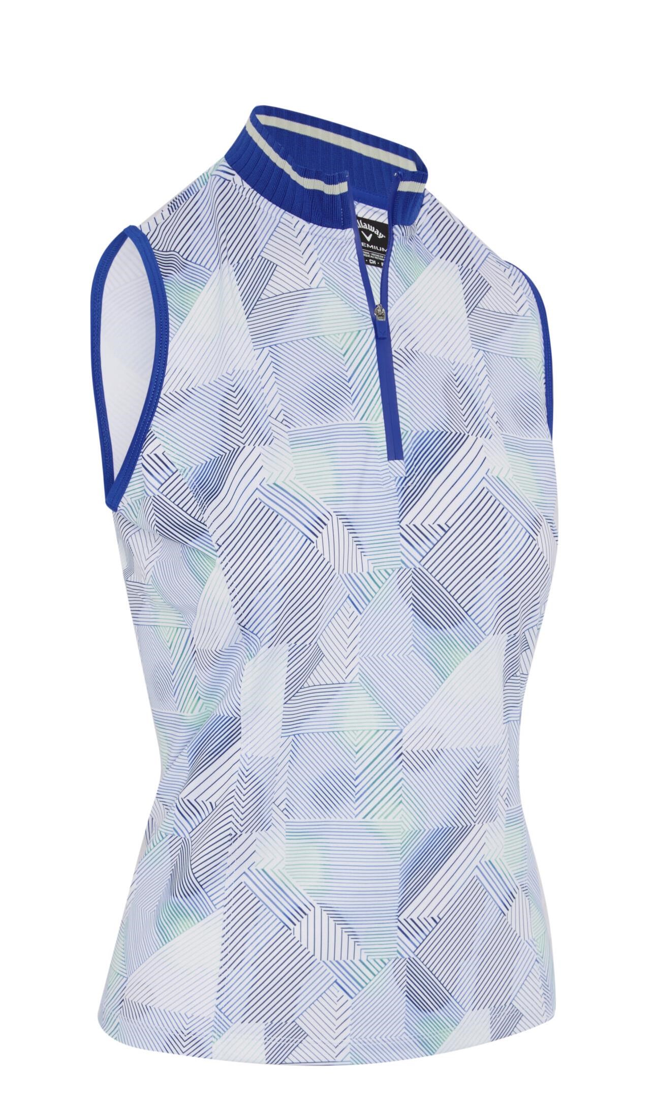 Callaway Sleeveless Rib Collar 1/4 Zip Damen Poloshirt, weiss/blau