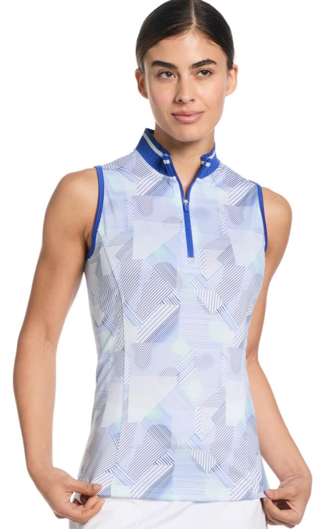 Callaway Sleeveless Rib Collar 1/4 Zip Damen Poloshirt, weiss/blau