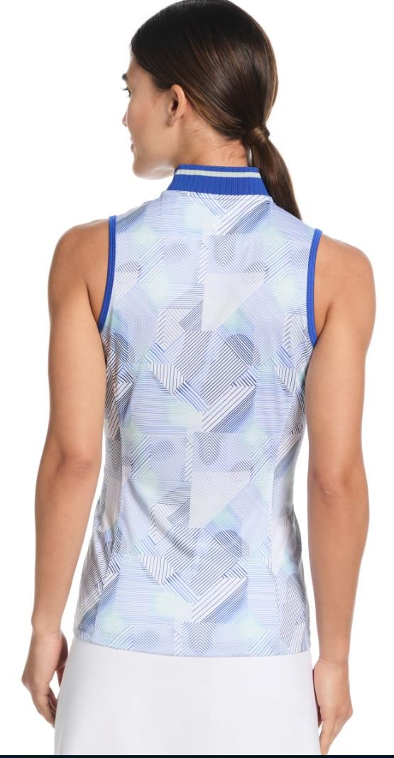 Callaway Sleeveless Rib Collar 1/4 Zip Damen Poloshirt, weiss/blau