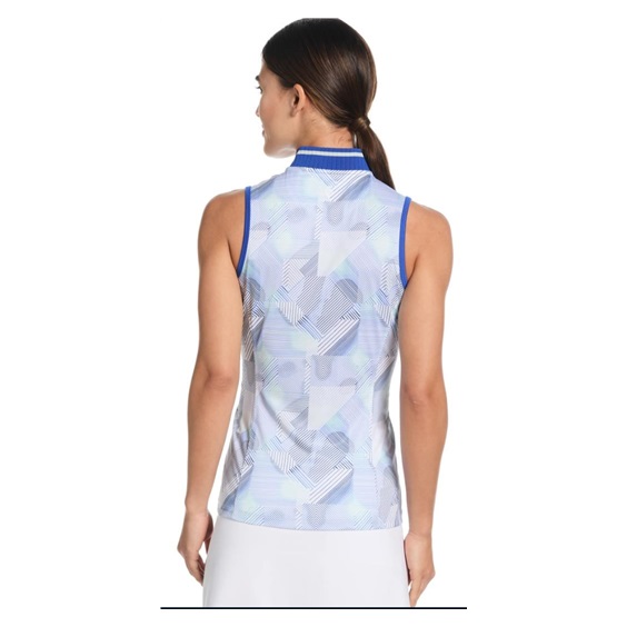 Callaway Sleeveless Rib Collar 1/4 Zip Damen Poloshirt, weiss/blau