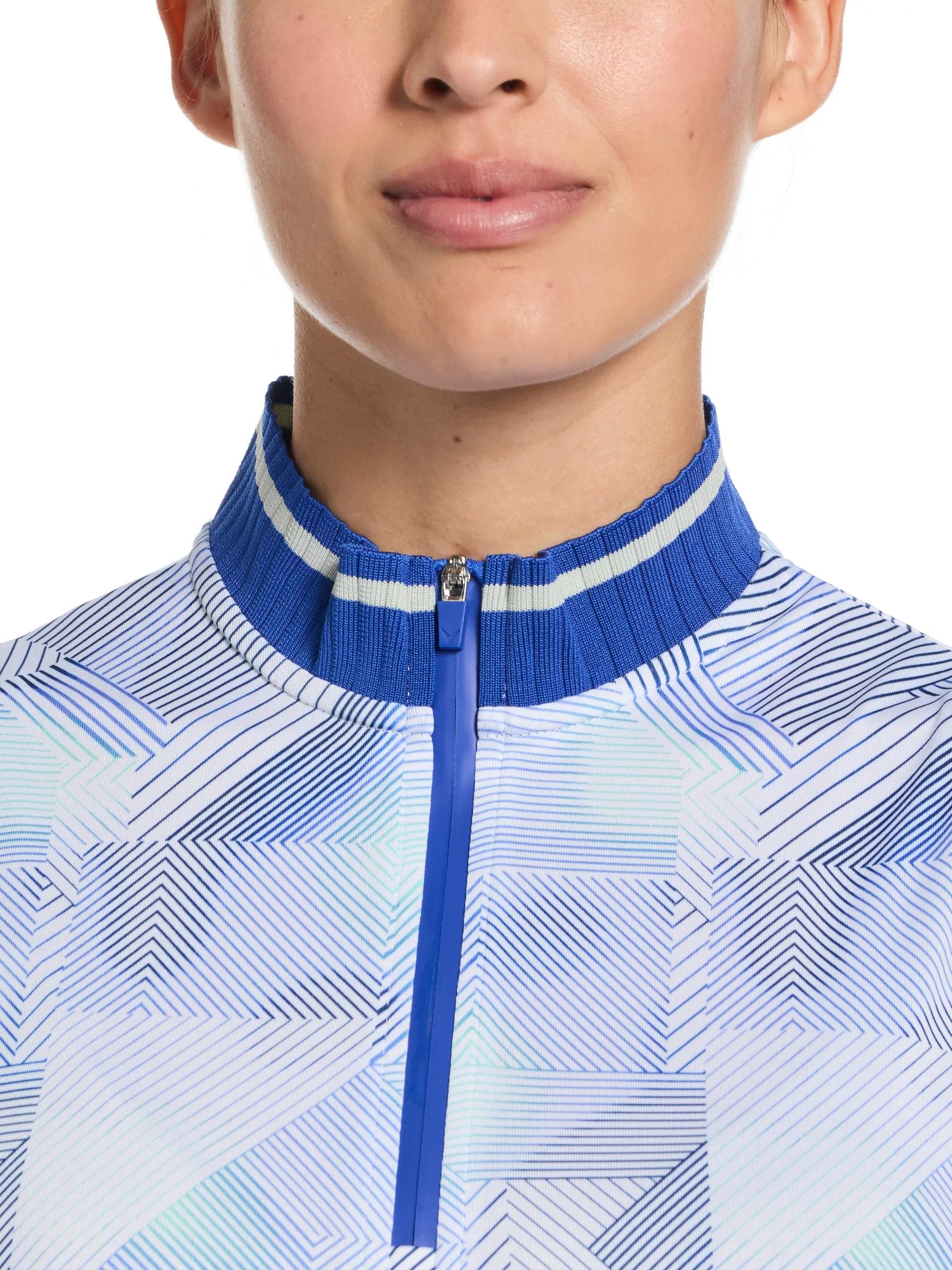 Callaway Sleeveless Rib Collar 1/4 Zip Damen Poloshirt, weiss/blau