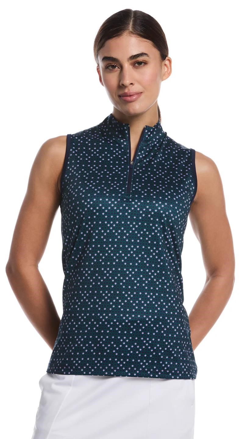 Callaway Sleeveless Framing Geo Print 1/4-Zip Damen Poloshirt, peacoat
