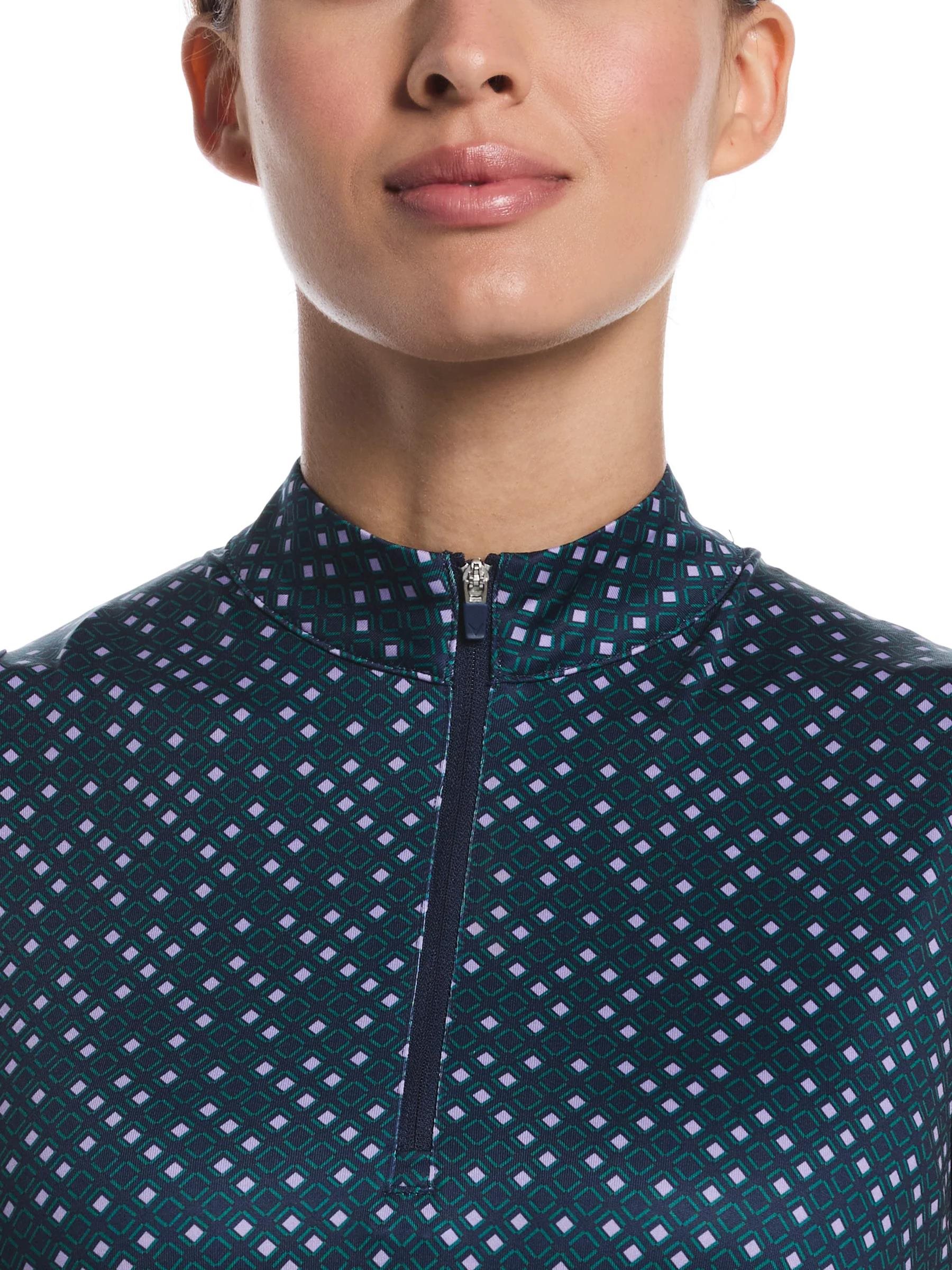 Callaway Sleeveless Framing Geo Print 1/4-Zip Damen Poloshirt, peacoat