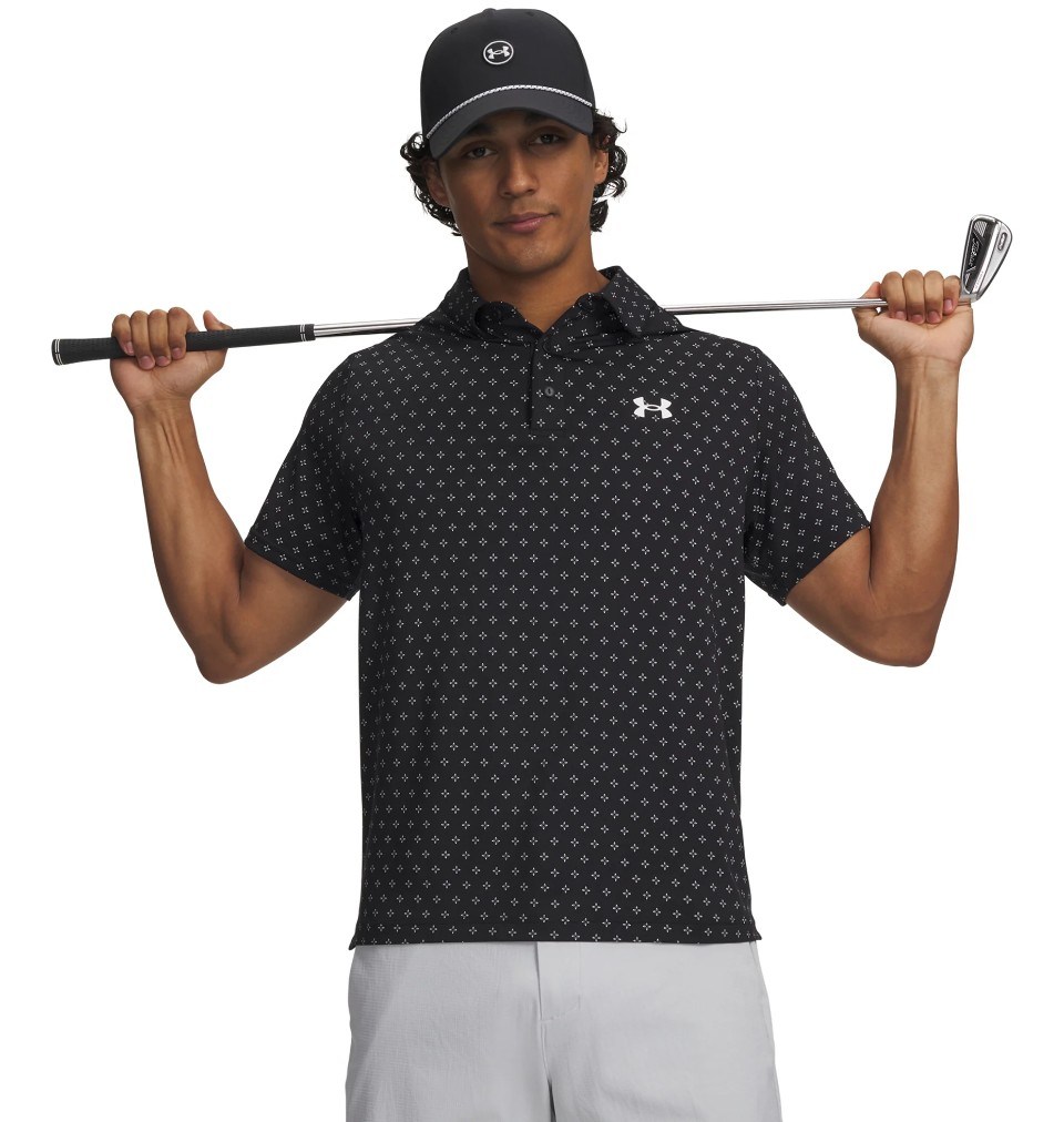 Under Armour Playoff 3.0 Printed Herren Poloshirt, schwarz/weiss
