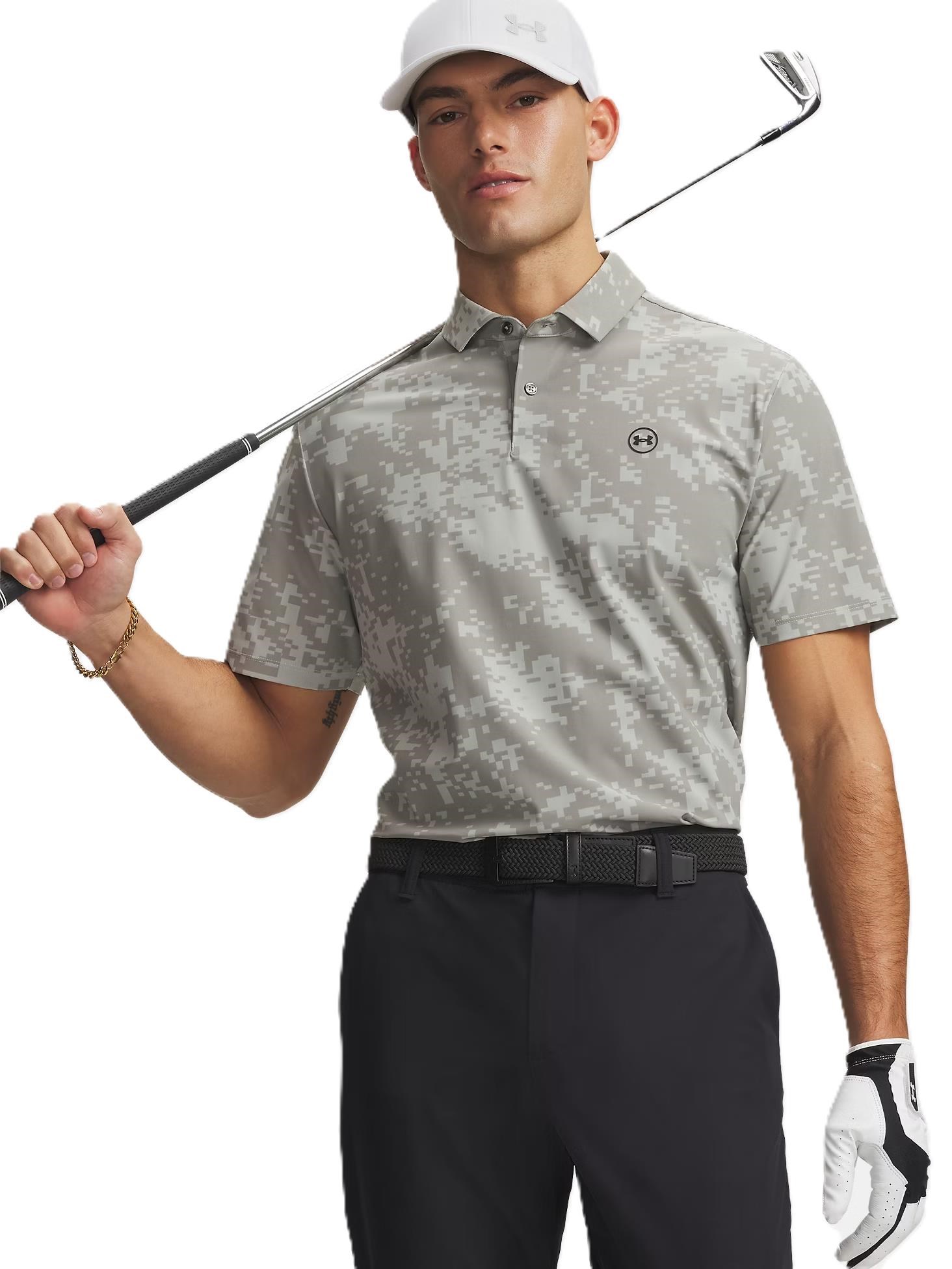 Under Armour Drive Chill Printed Herren Poloshirt, titanium/clay grün/schwarz