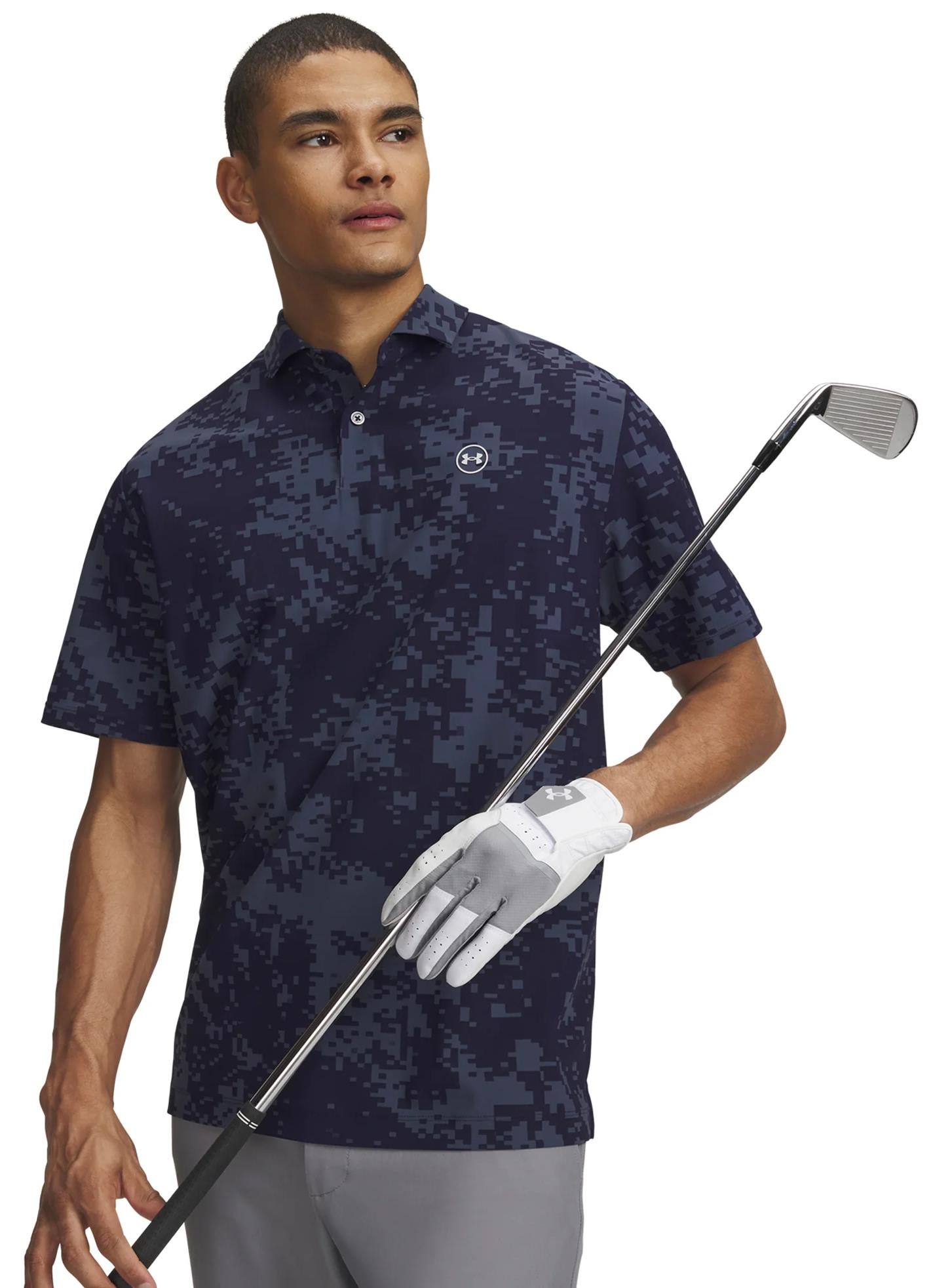 Under Armour Drive Chill Printed Herren Poloshirt, midnight dunkelblau/halo grau