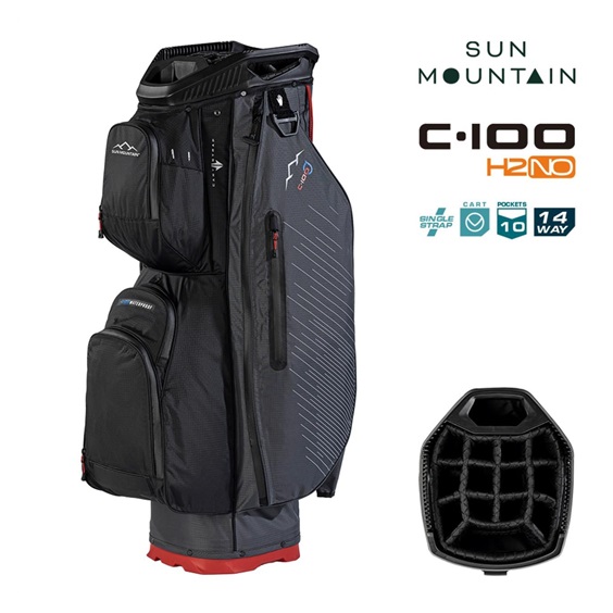 Sun Mountain H2NO C100 Waterproof Cartbag 14 WAY, steel/black/red