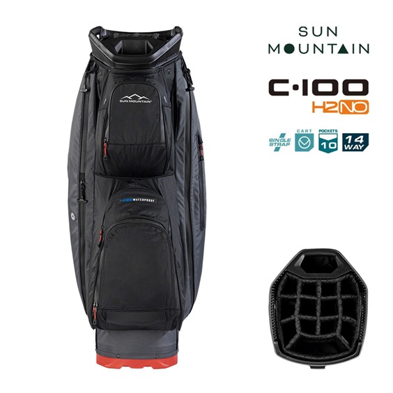 Sun Mountain H2NO C100 Waterproof Cartbag 14 WAY, steel/black/red