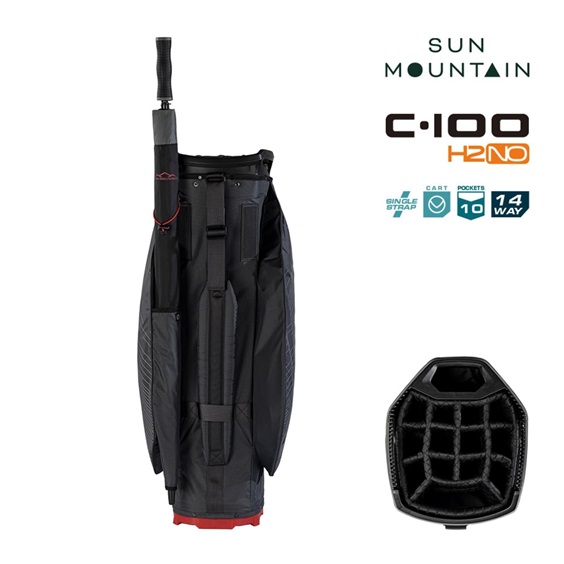 Sun Mountain H2NO C100 Waterproof Cartbag 14 WAY, steel/black/red