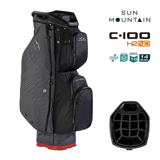 Sun Mountain H2NO C100 Waterproof Cartbag 14 WAY, steel/black/red