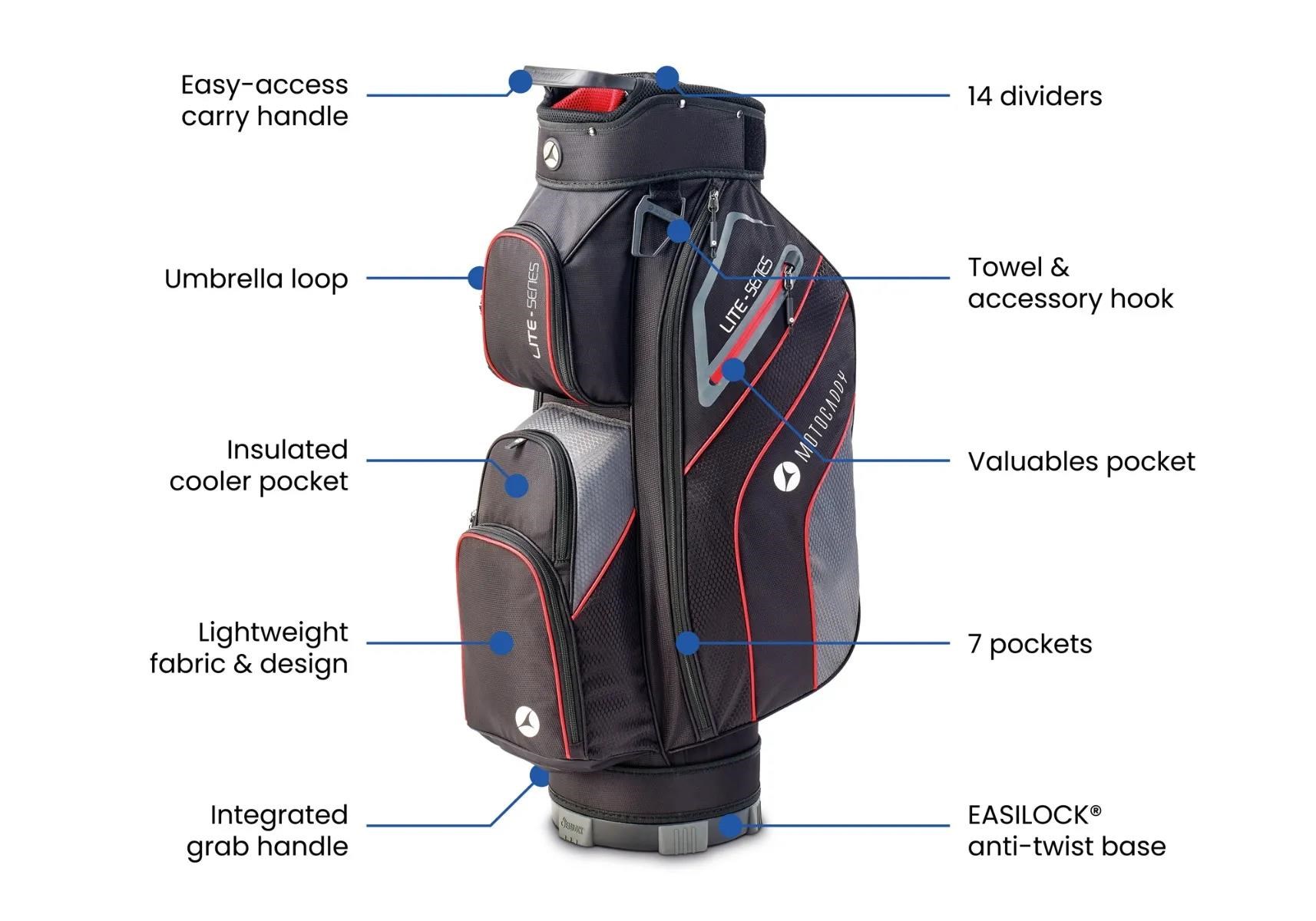Motocaddy NEW Lite-Series Cartbag, schwarz/rot