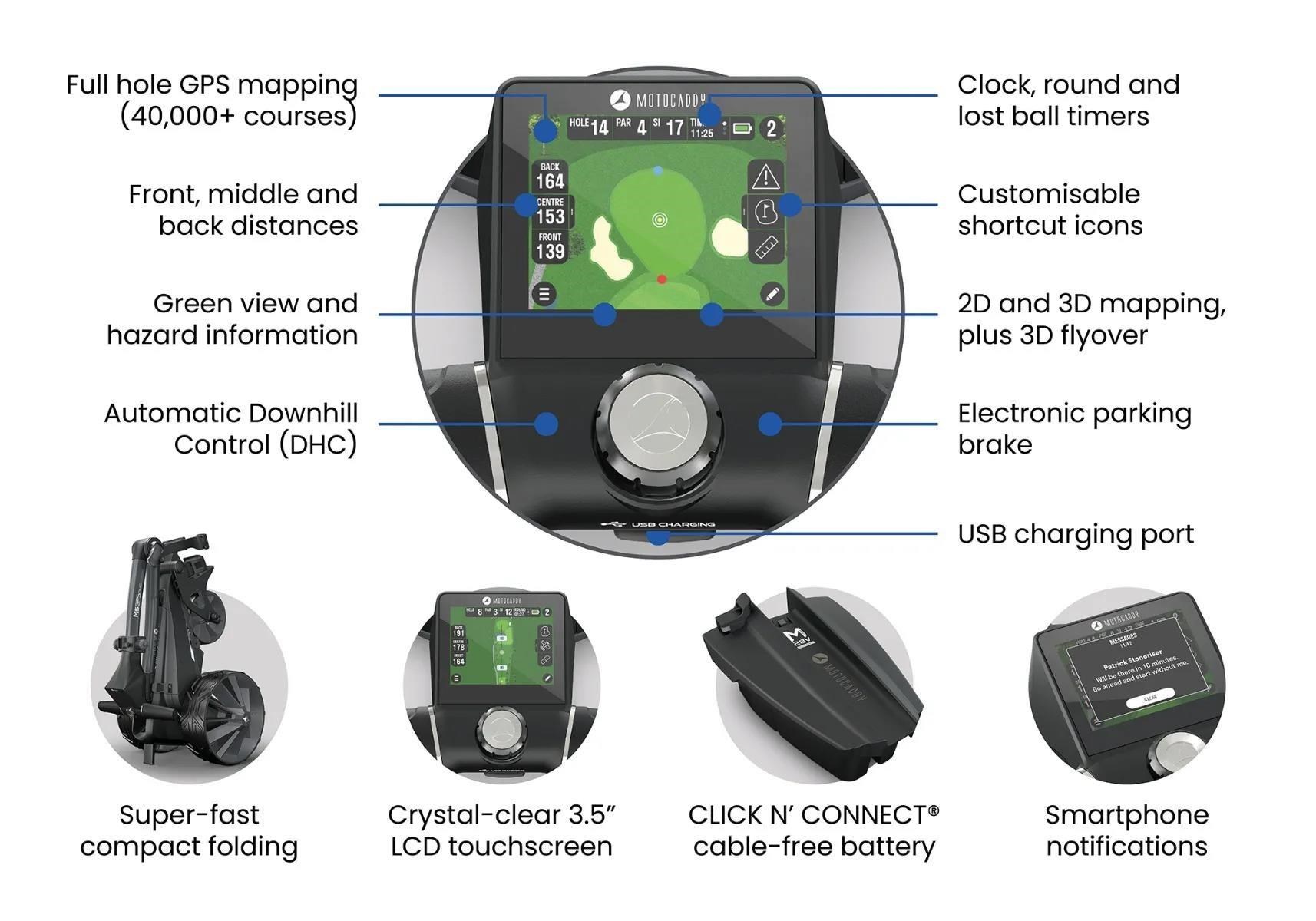 Motocaddy NEW M5 GPS DHC Elektrotrolley, Ultra-Lithium-Akku