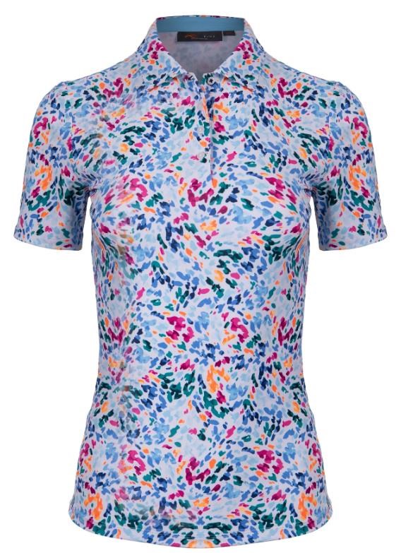 KJUS Enya Printed Damen Poloshirt, weiss/poolside