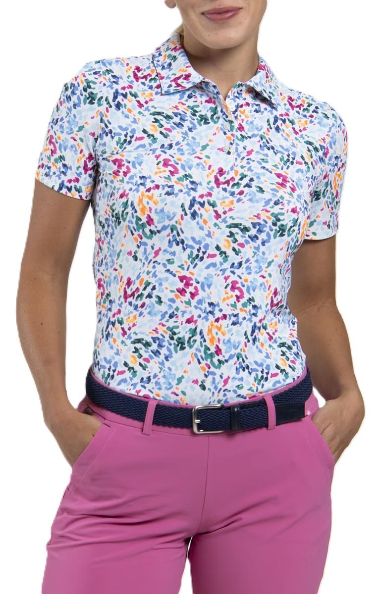 KJUS Enya Printed Damen Poloshirt, weiss/poolside