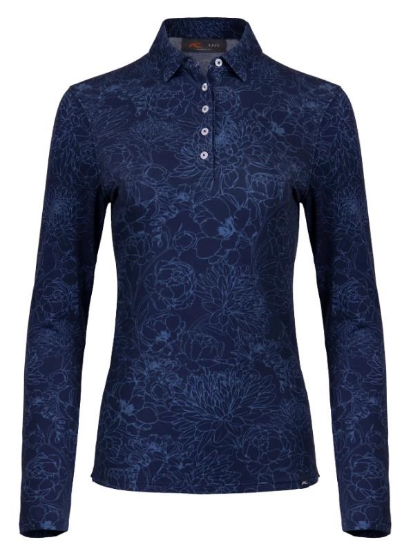 KJUS Hollow Pima Print Langarm-Polo für Frauen, atlanta blau/atlanta blau