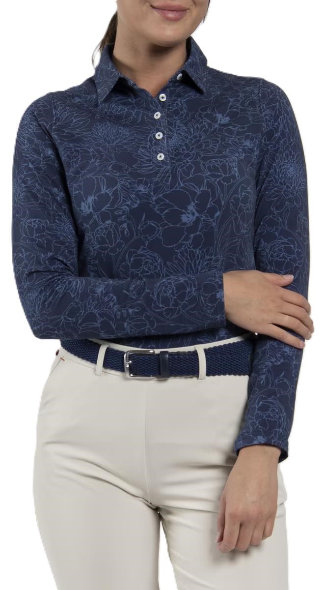 KJUS Hollow Pima Print Langarm-Polo für Frauen, atlanta blau/atlanta blau
