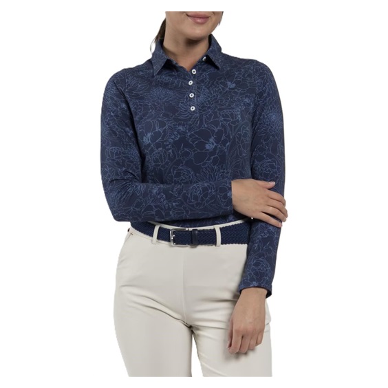KJUS Hollow Pima Print Langarm-Polo für Frauen, atlanta blau/atlanta blau