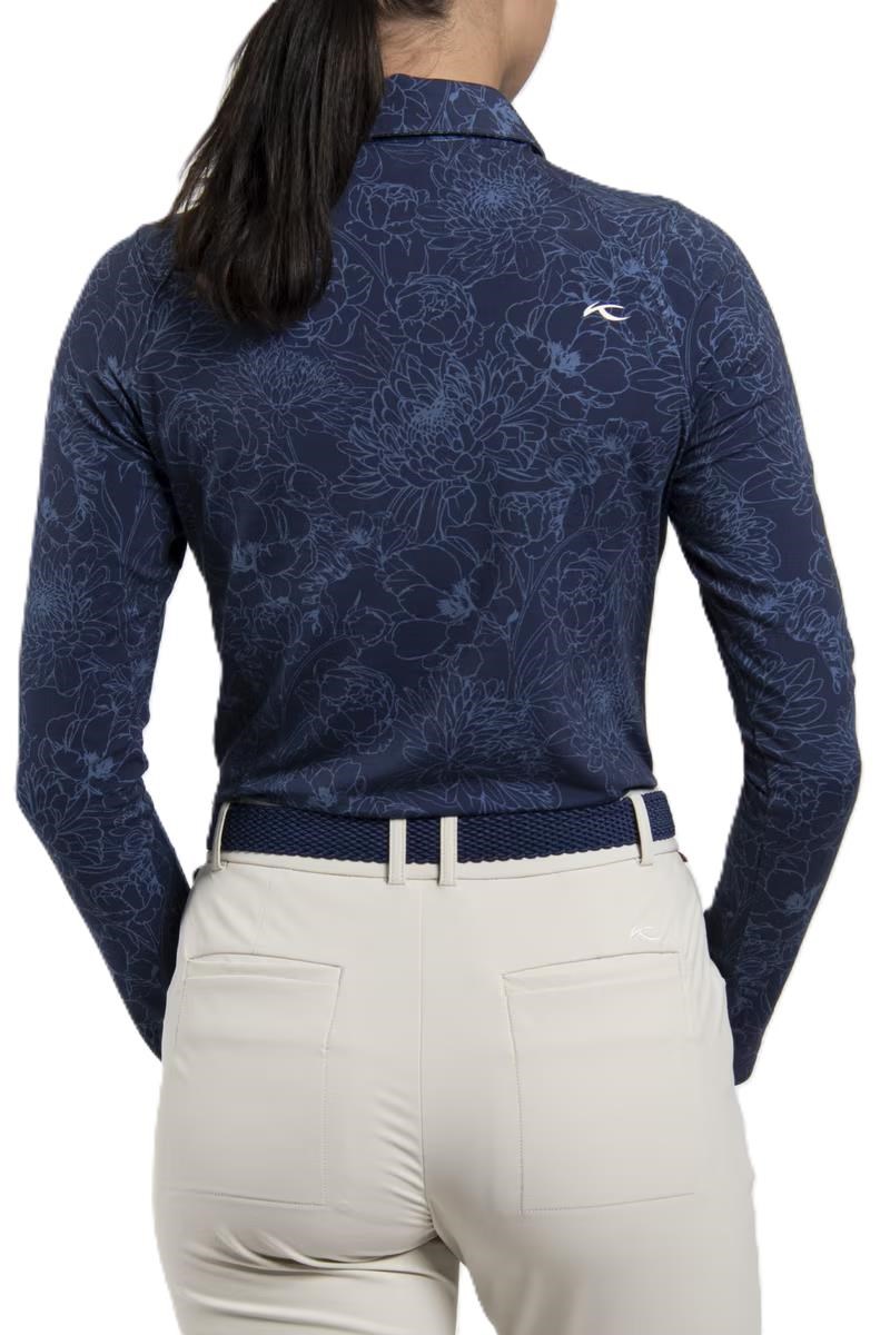KJUS Hollow Pima Print Langarm-Polo für Frauen, atlanta blau/atlanta blau