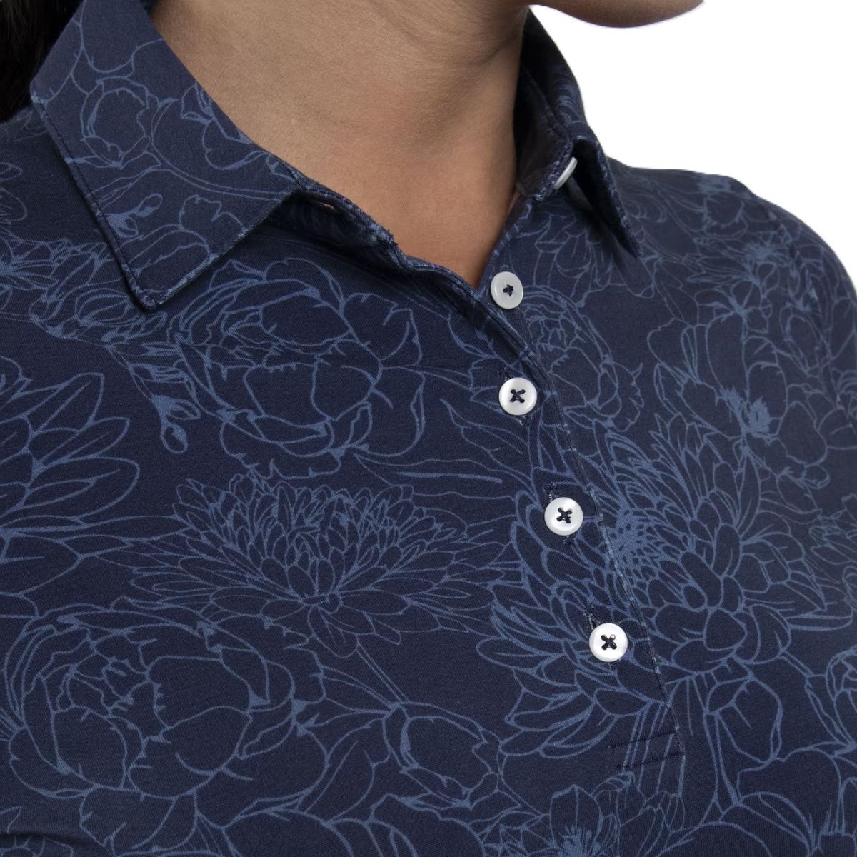 KJUS Hollow Pima Print Langarm-Polo für Frauen, atlanta blau/atlanta blau
