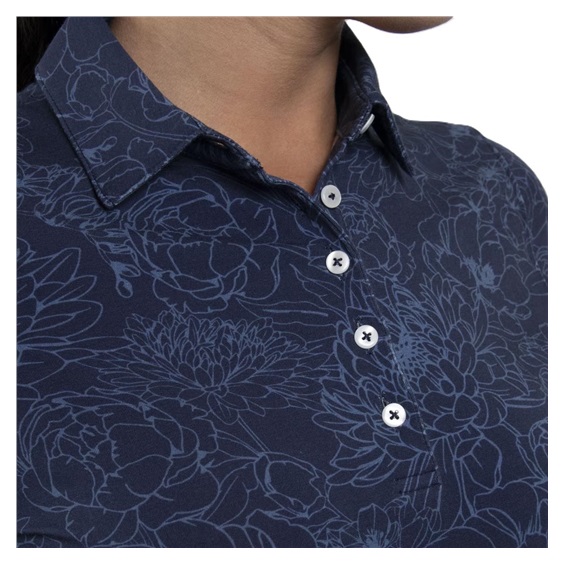 KJUS Hollow Pima Print Langarm-Polo für Frauen, atlanta blau/atlanta blau